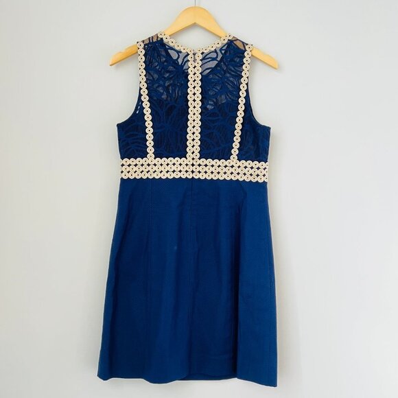 Lilly Pulitzer NWT Leigh Stretch Shift Dress True Navy & Gold Lace Detail Sz 6 - Picture 9 of 16